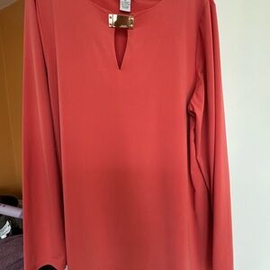 Gold-Accent Coral Long Sleeve Top by Carmen Marc Valvo